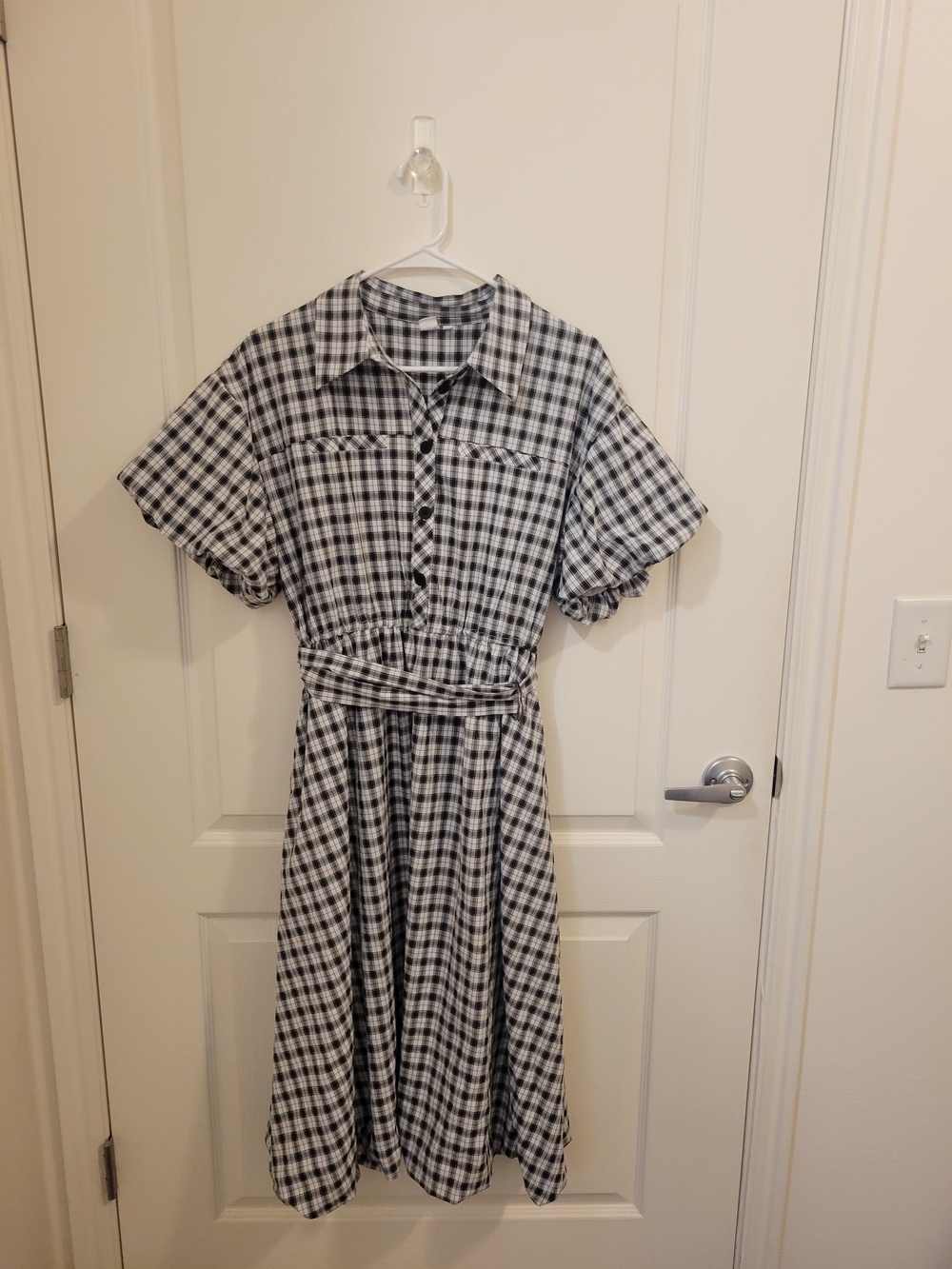 Black & White Gingham Dress with Tie Waist
